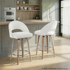 Renee Upholstered 26" Fixed-Height Counter Stool - Set of 2 - Whitewashed Wood, Cream Fabric, Chrome Metal