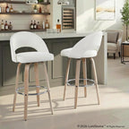 Renee Upholstered 30" Fixed-Height Barstool - Set of 2 - Whitewashed Wood, Cream Fabric, Chrome Metal