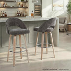 Renee Upholstered 30" Fixed-Height Barstool - Set of 2 - Whitewashed Wood, Dark Grey Fabric, Chrome Metal