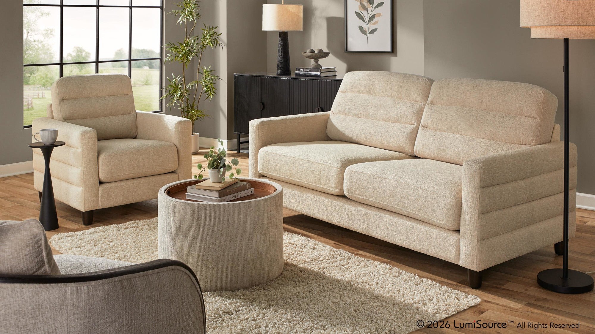 Willow Upholstered 80" Sofa - Espresso Wood, Sand Fabric