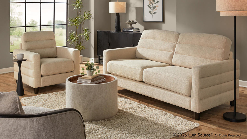 Willow Upholstered 35" Armchair - Espresso Wood, Sand Fabric