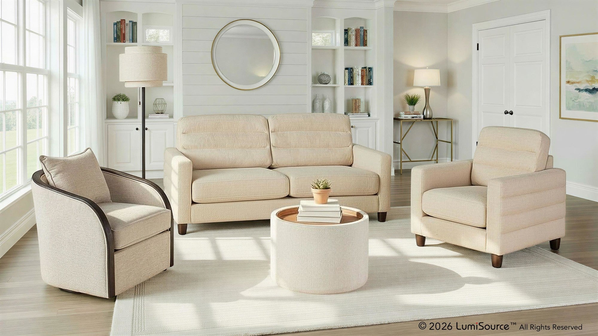 Willow Upholstered 35" Armchair - Espresso Wood, Sand Fabric
