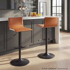 Mara Adjustable Barstool - Set of 2 - Black Metal, Camel PU