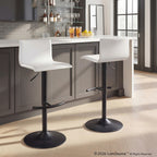 Mara Adjustable Barstool - Set of 2 - Black Metal, White PU