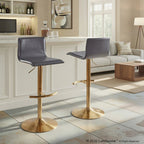 Mara Adjustable Barstool - Set of 2 - Gold Metal, Grey PU