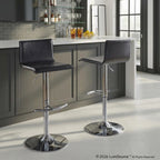 Mara Adjustable Barstool - Set of 2 - Chrome Metal, Black PU