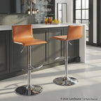Mara Adjustable Barstool - Set of 2 - Chrome Metal, Camel PU