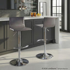 Mara Adjustable Barstool - Set of 2 - Chrome Metal, Grey PU