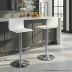 Mara Adjustable Barstool - Set of 2 - Chrome Metal, White PU