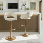 Margarite Adjustable Barstool - Set of 2 - Gold Metal, Cream Pu