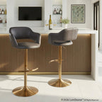 Margarite Adjustable Barstool - Set of 2 - Gold Metal, Grey Pu
