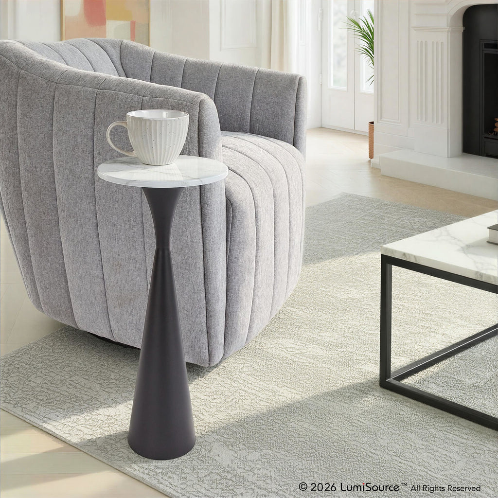Gemma 22" Marble Side Table - Black Metal, White Marble Top