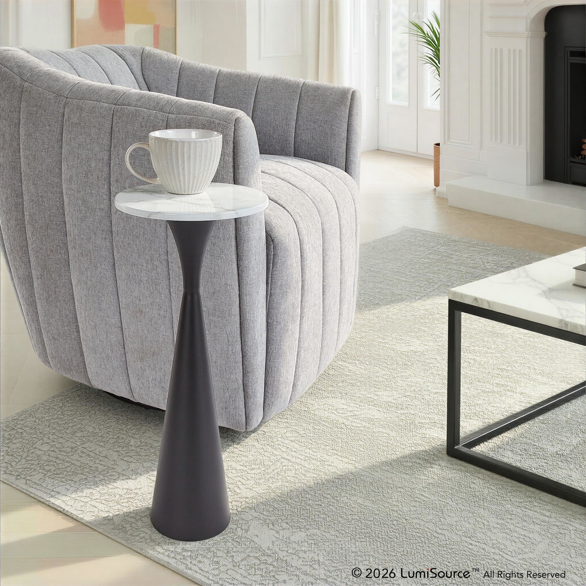Gemma 22" Marble Side Table - Black Metal, White Marble Top