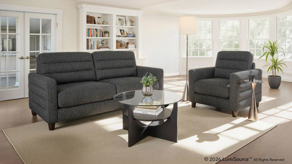 Willow Upholstered 80" Sofa - Espresso Wood, Charcoal Fabric