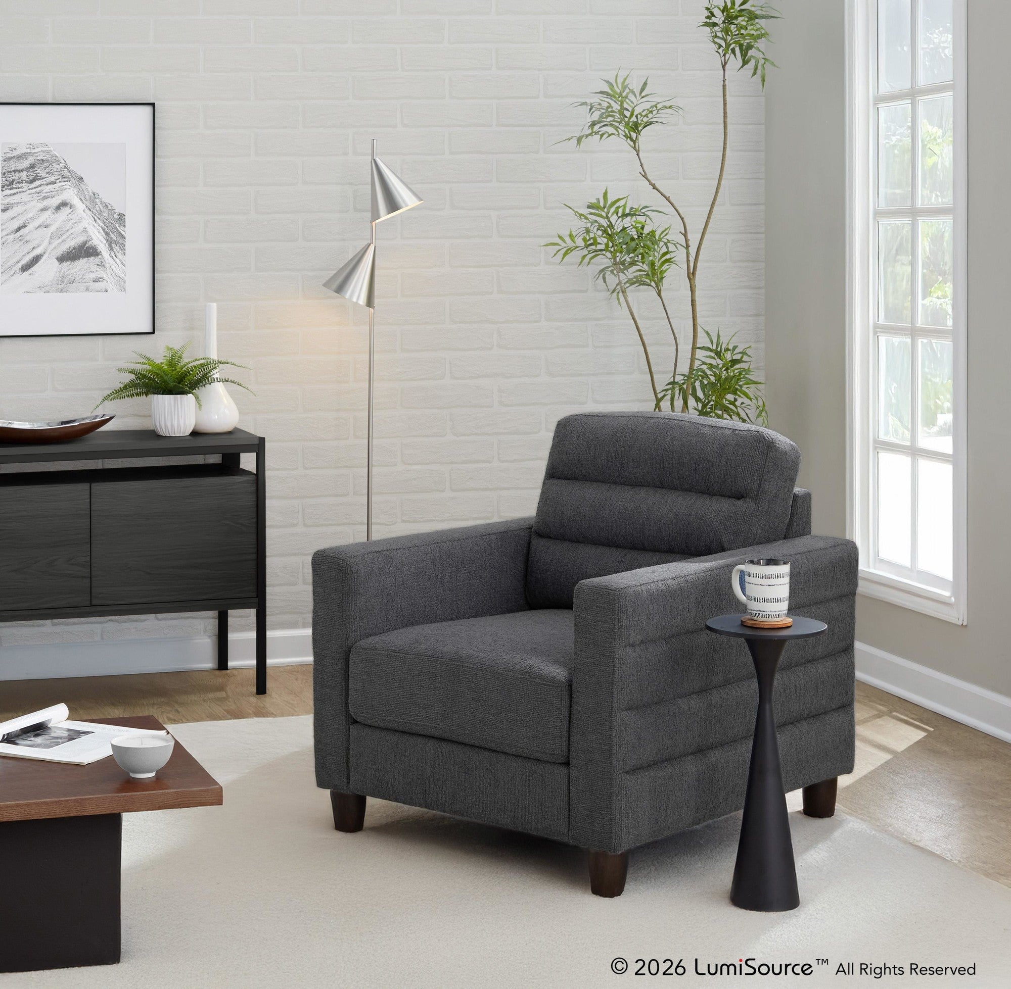 Willow Upholstered 35" Armchair - Espresso Wood, Charcoal Fabric