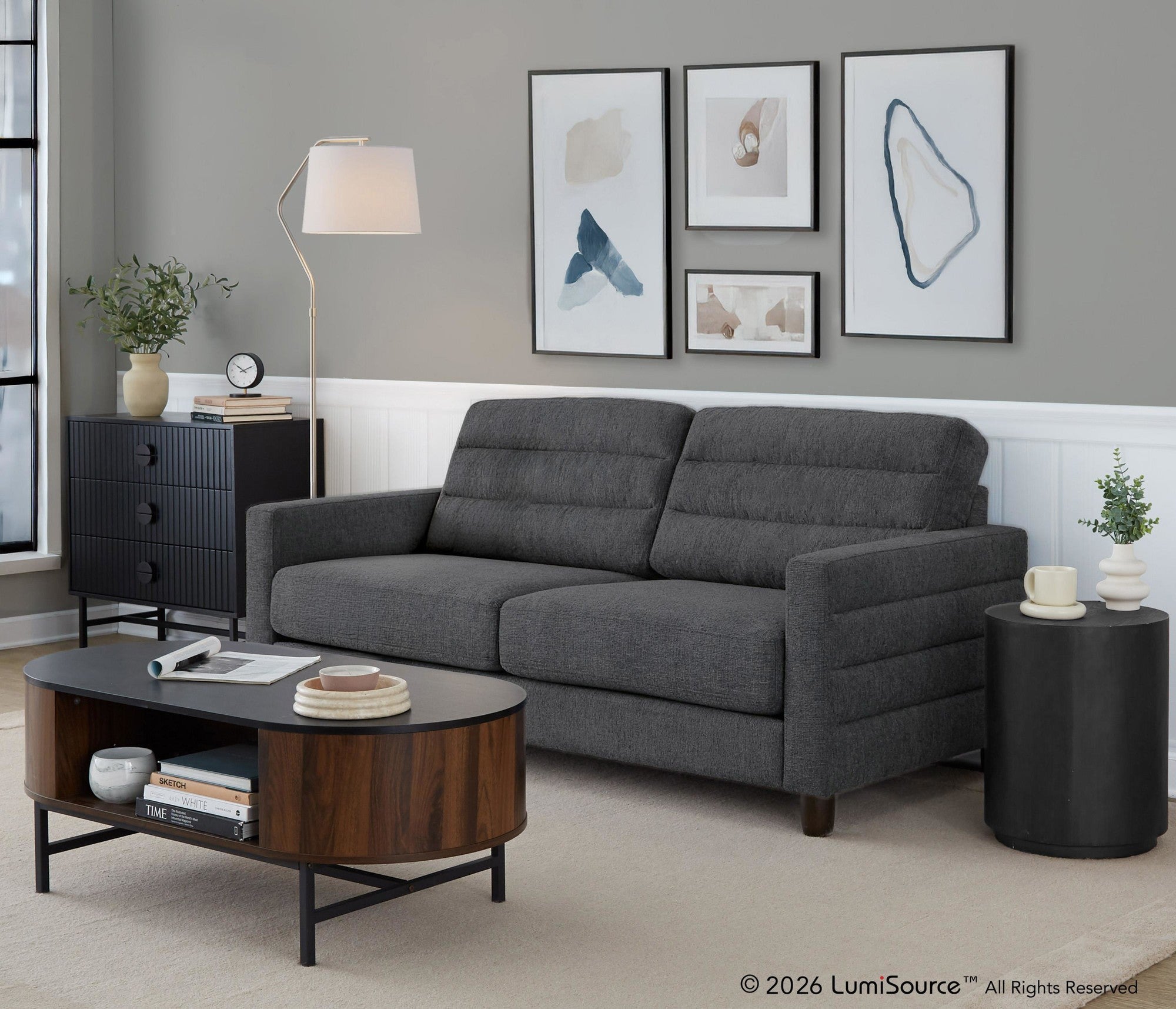 Willow Upholstered 80" Sofa - Espresso Wood, Charcoal Fabric