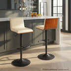 Vasari Adjustable Barstool - Set of 2 - Black Metal, Walnut Wood, Cream Pu