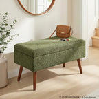 Storage Bench - Brown Wood, Dark Green Fabric