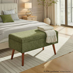 Storage Bench - Brown Wood, Dark Green Fabric
