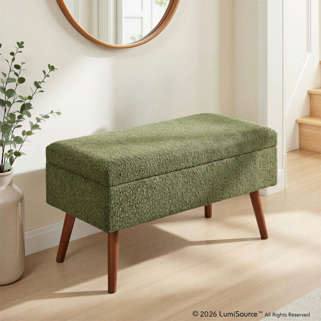 Storage Bench - Brown Wood, Dark Green Fabric