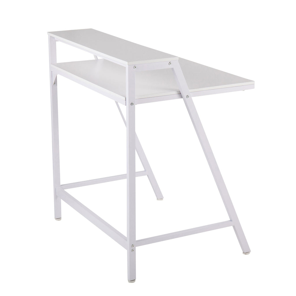 2-tier Office Desk - White Steel, White MDF