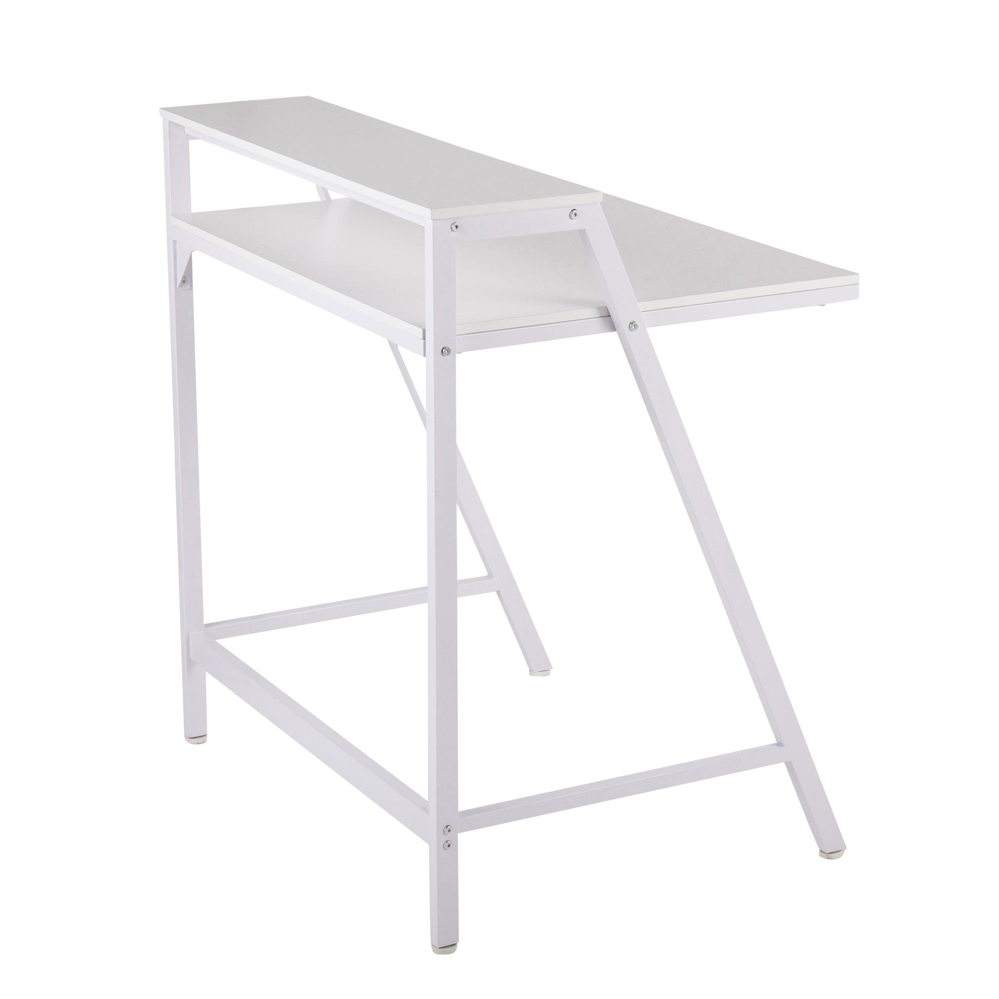 2-tier Office Desk - White Steel, White MDF