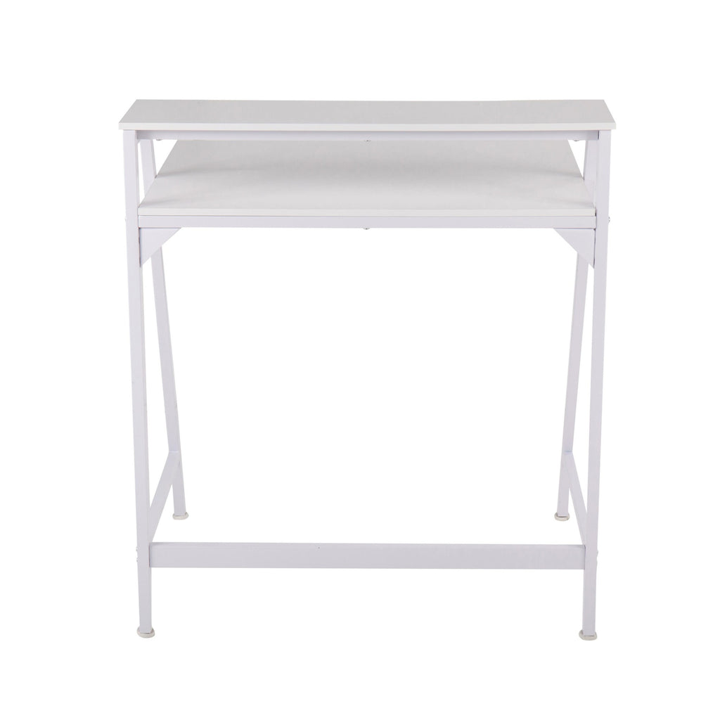 2-tier Office Desk - White Steel, White MDF
