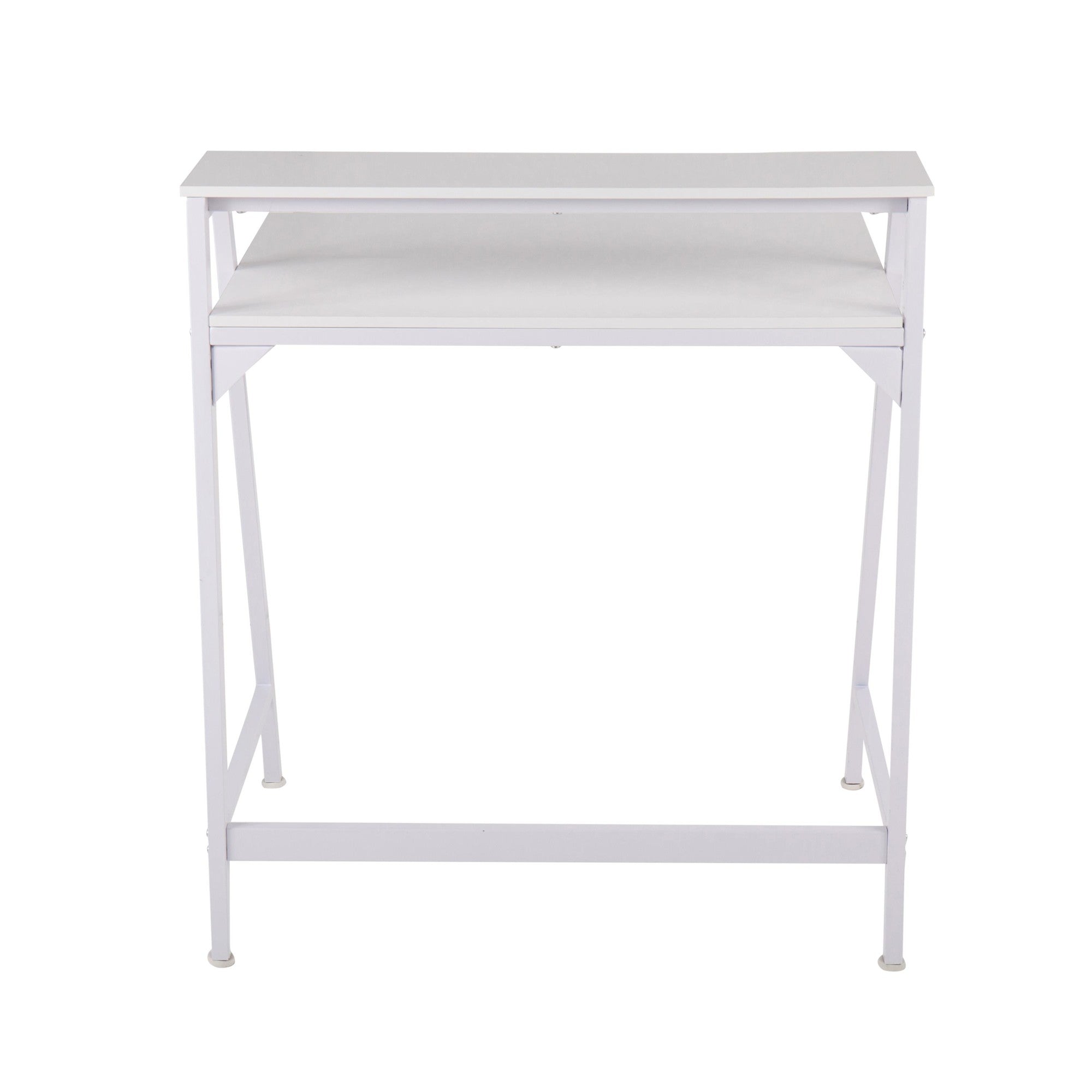 2-tier Office Desk - White Steel, White MDF