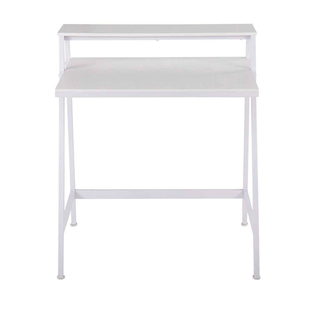 2-tier Office Desk - White Steel, White MDF