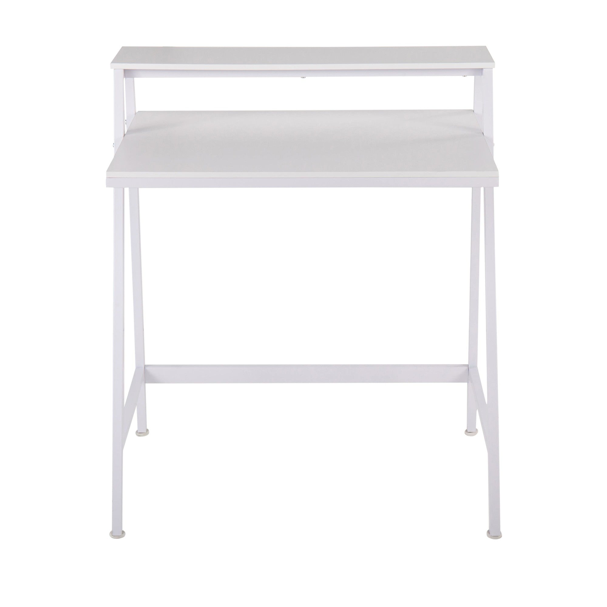2-tier Office Desk - White Steel, White MDF