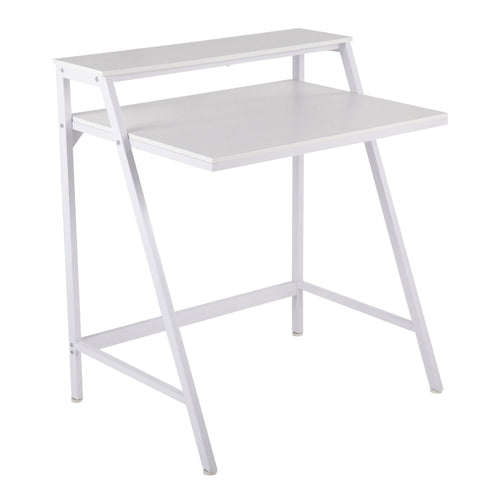 2-tier Office Desk - White Steel, White MDF