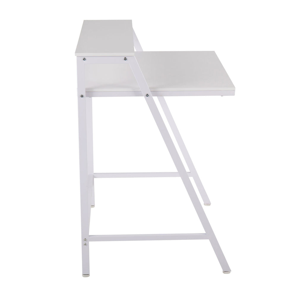 2-tier Office Desk - White Steel, White MDF