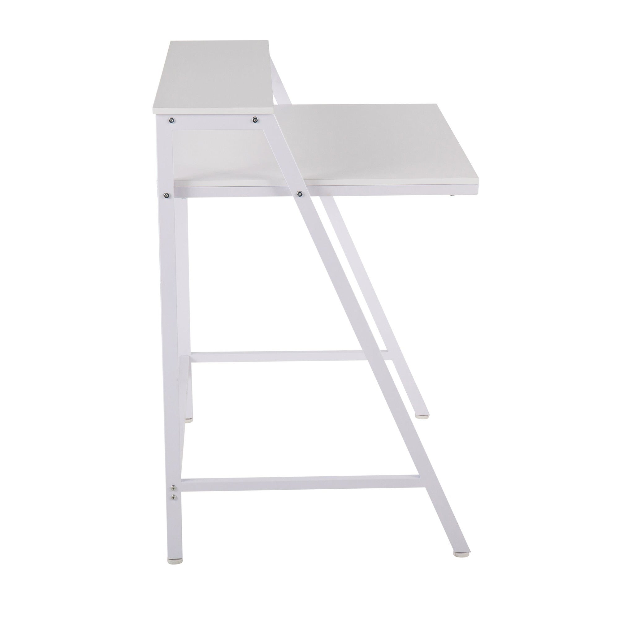 2-tier Office Desk - White Steel, White MDF