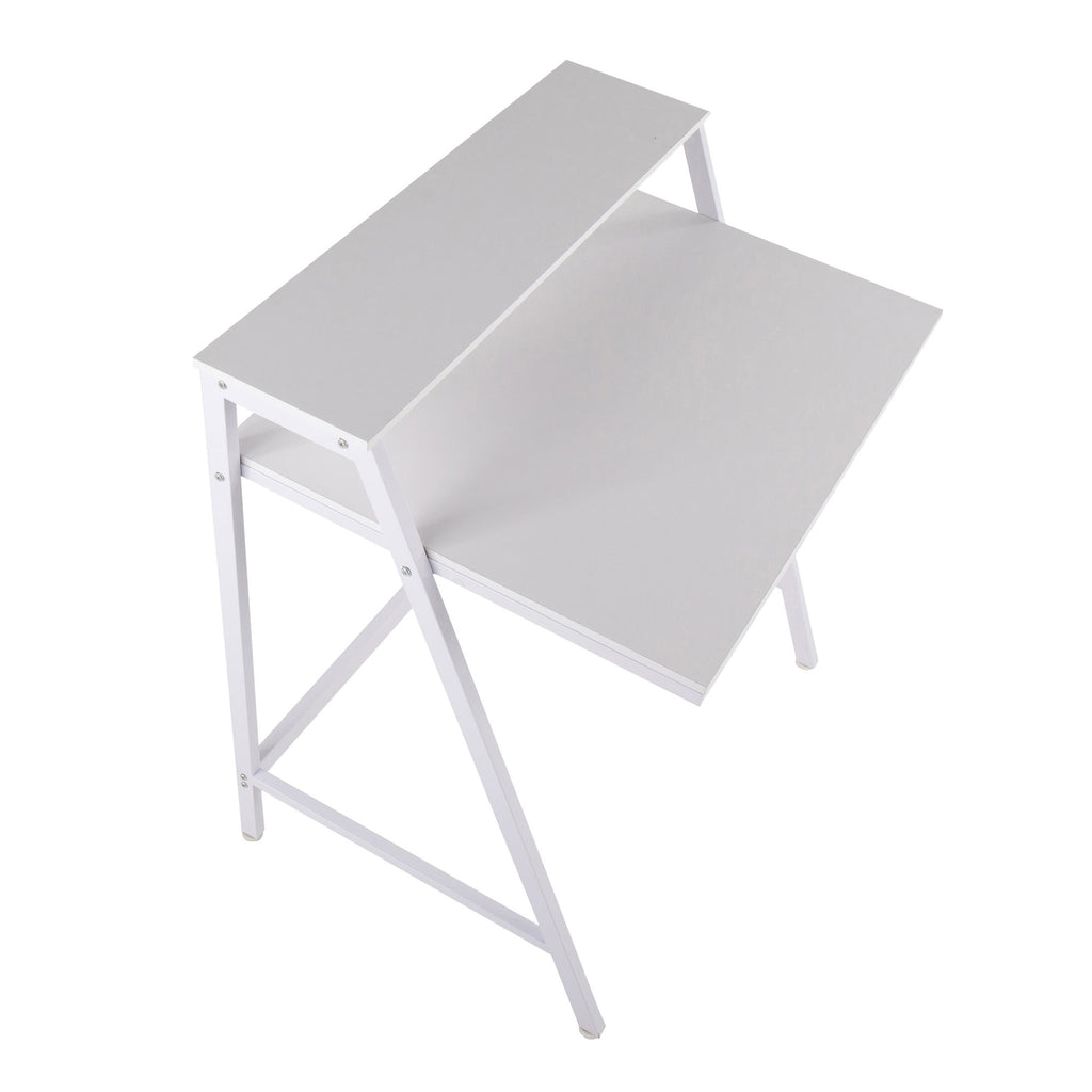 2-tier Office Desk - White Steel, White MDF