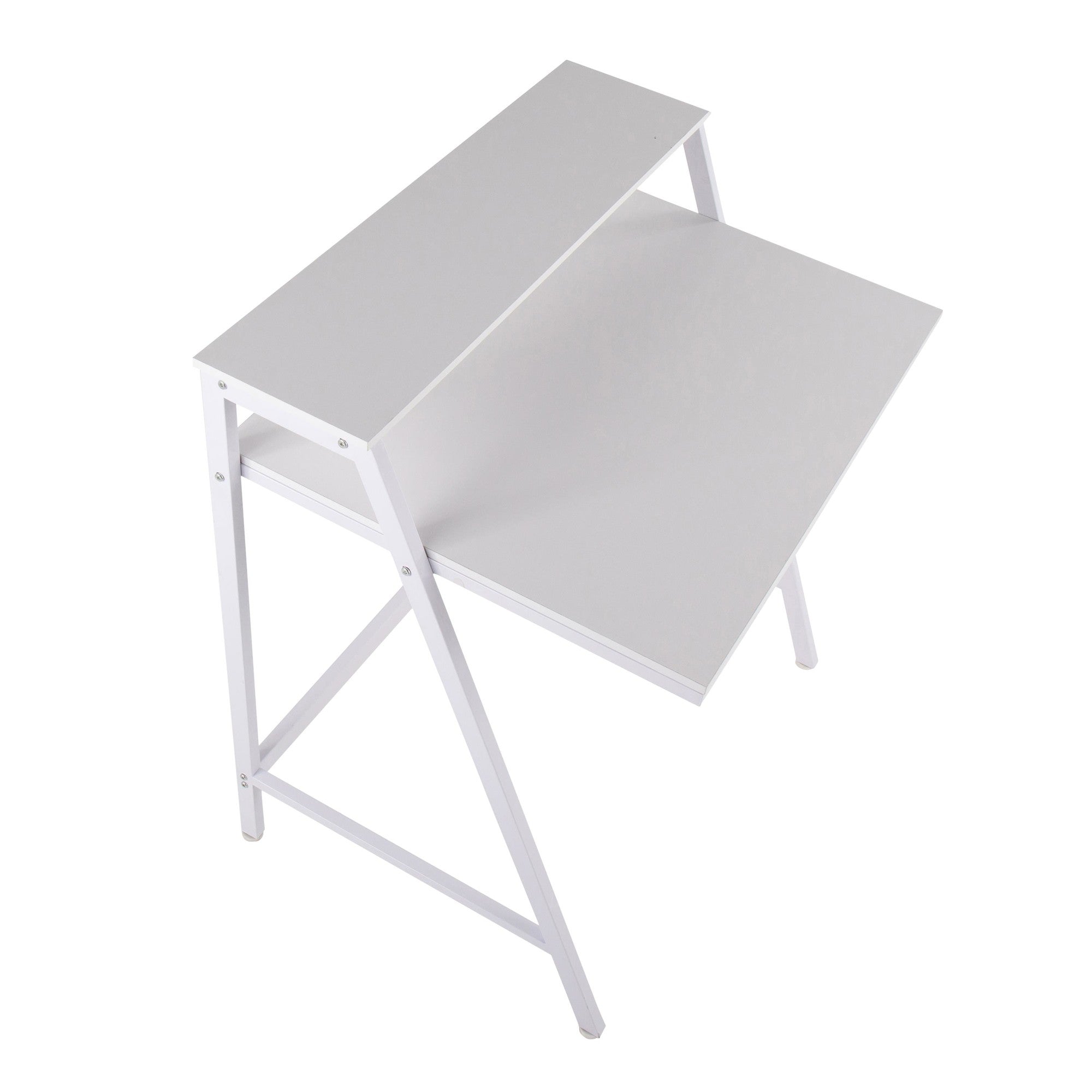 2-tier Office Desk - White Steel, White MDF