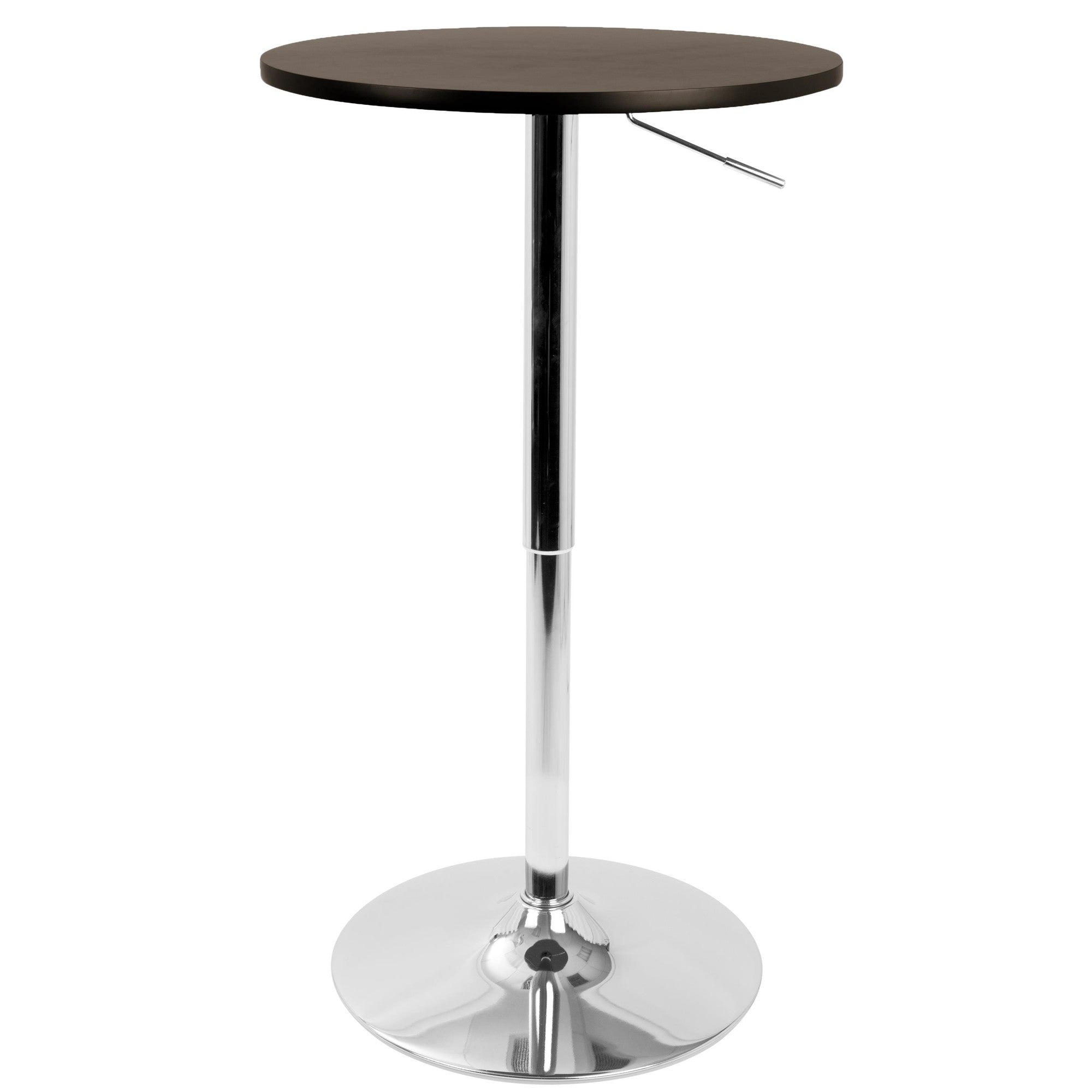 Adjustable Bar Table - Chrome, Brown Wood