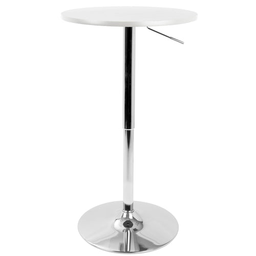 Adjustable Bar Table - Chrome, White Wood