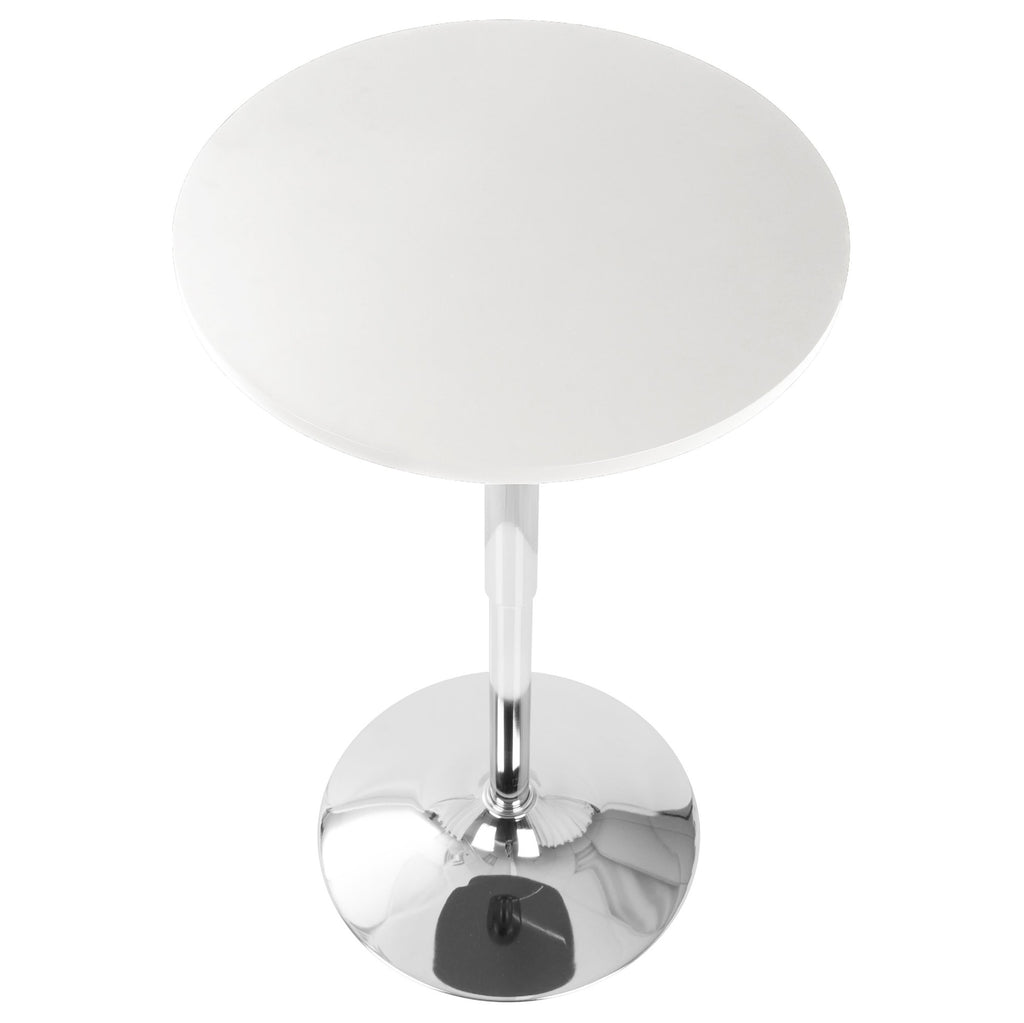 Adjustable Bar Table - Chrome, White Wood
