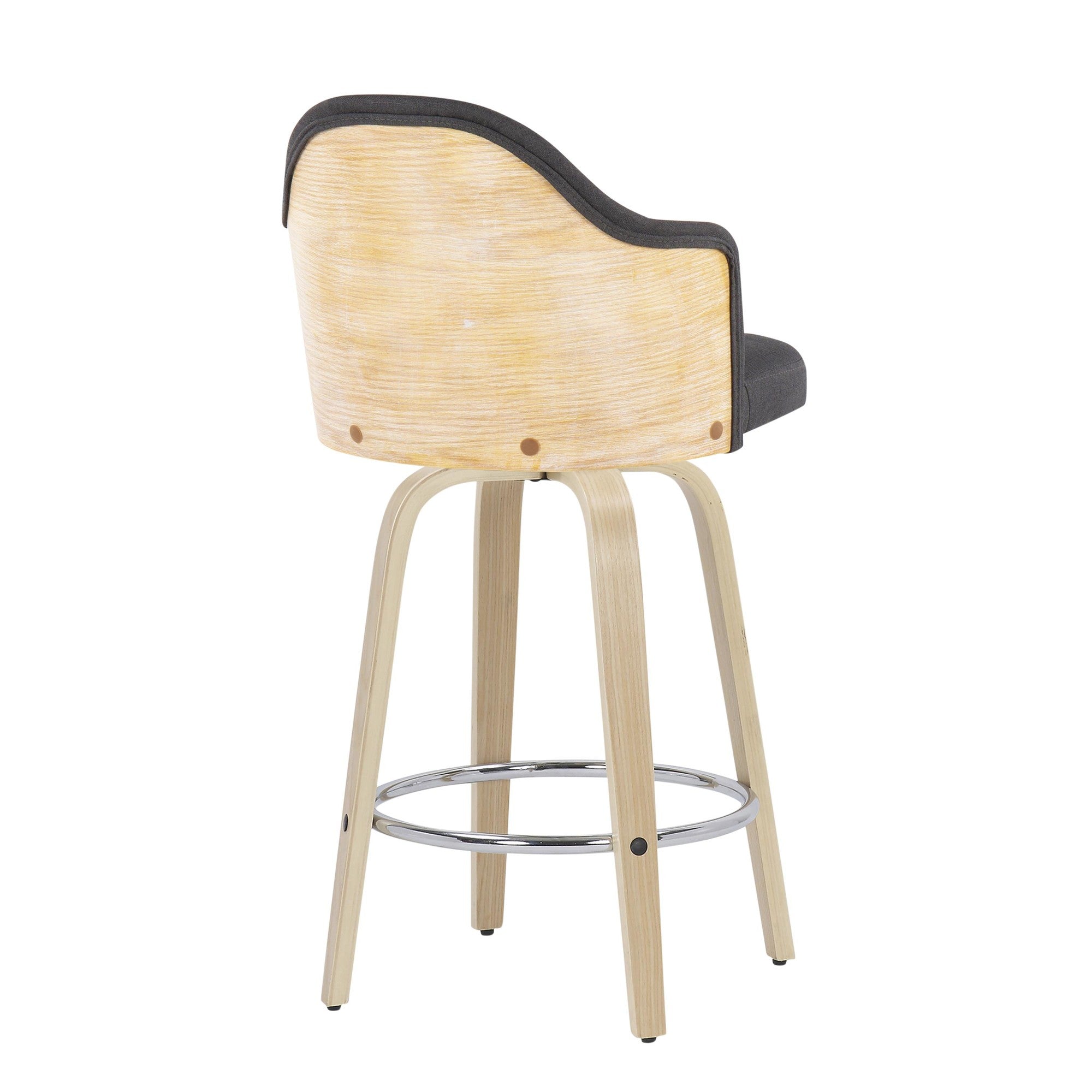 Ahoy 26" Fixed-Height Counter Stool - Set of 2 - Natural Bamboo, Charcoal Fabric, Chrome