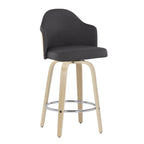Ahoy 26" Fixed-Height Counter Stool - Set of 2 - Natural Bamboo, Charcoal Fabric, Chrome