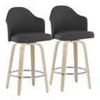 Ahoy 26" Fixed-Height Counter Stool - Set of 2 - Natural Bamboo, Charcoal Fabric, Chrome