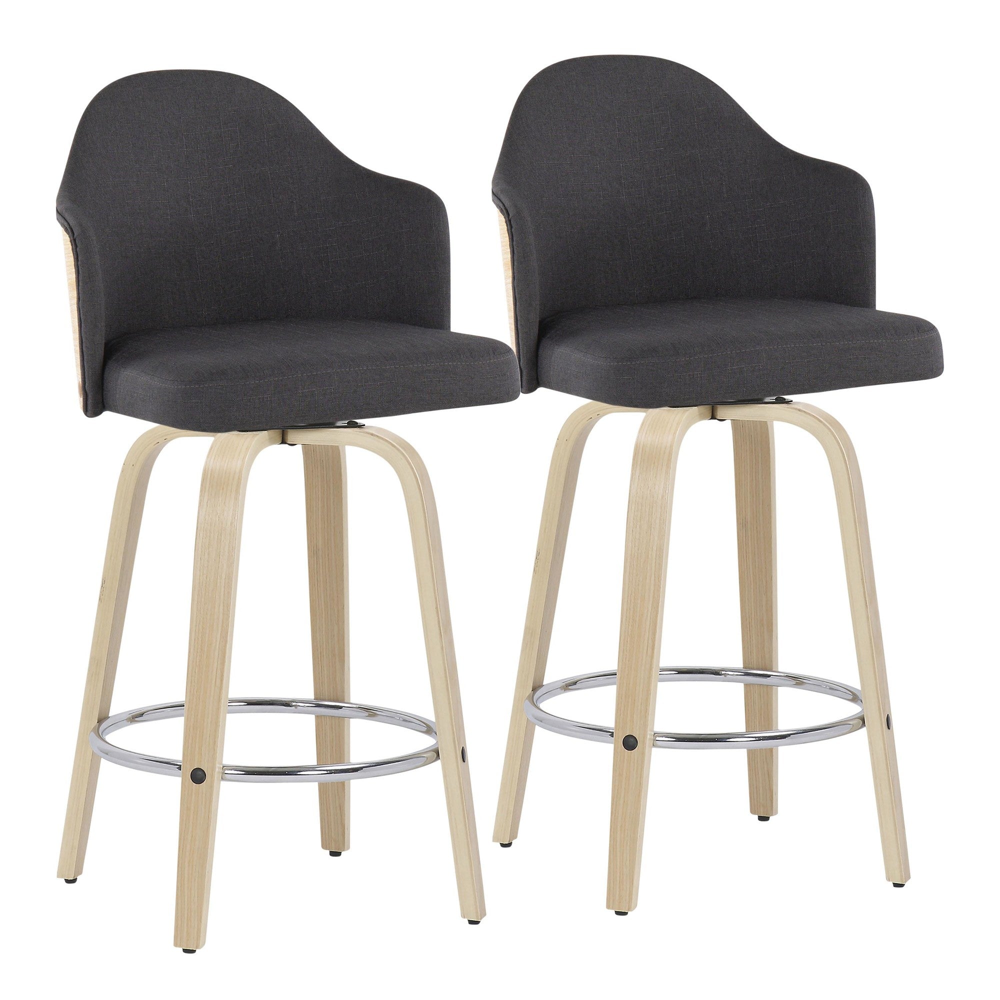 Ahoy 26" Fixed-Height Counter Stool - Set of 2 - Natural Bamboo, Charcoal Fabric, Chrome