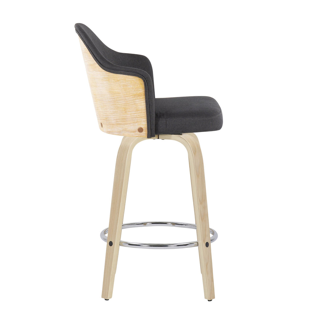 Ahoy 26" Fixed-Height Counter Stool - Set of 2 - Natural Bamboo, Charcoal Fabric, Chrome