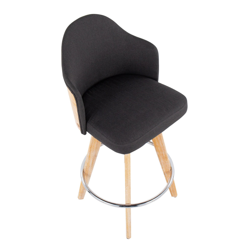 Ahoy 26" Fixed-Height Counter Stool - Set of 2 - Natural Bamboo, Charcoal Fabric, Chrome