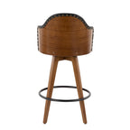 Ahoy 26" Fixed-Height Counter Stool - Walnut Bamboo, Black PU, Black Metal, Brass Metal