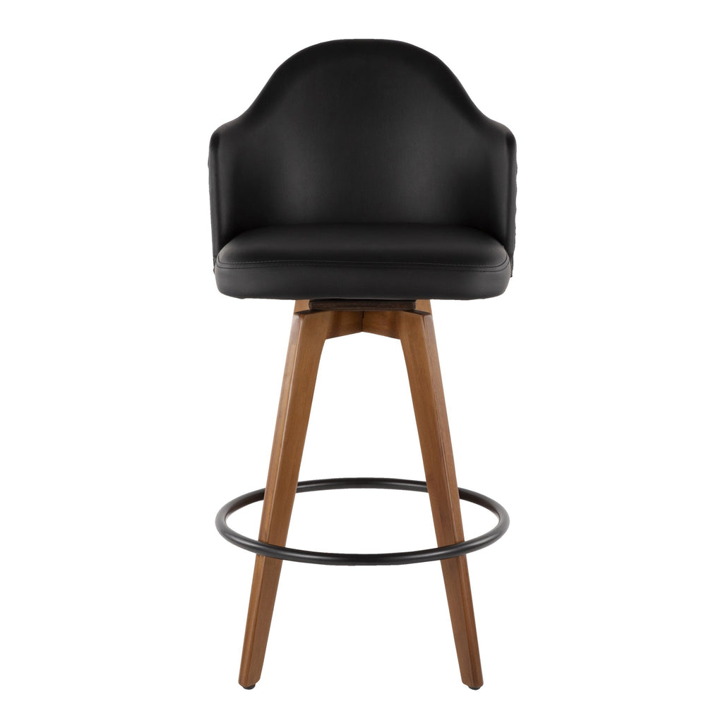 Ahoy 26" Fixed-Height Counter Stool - Walnut Bamboo, Black PU, Black Metal, Brass Metal