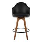 Ahoy 26" Fixed-Height Counter Stool - Walnut Bamboo, Black PU, Black Metal, Brass Metal