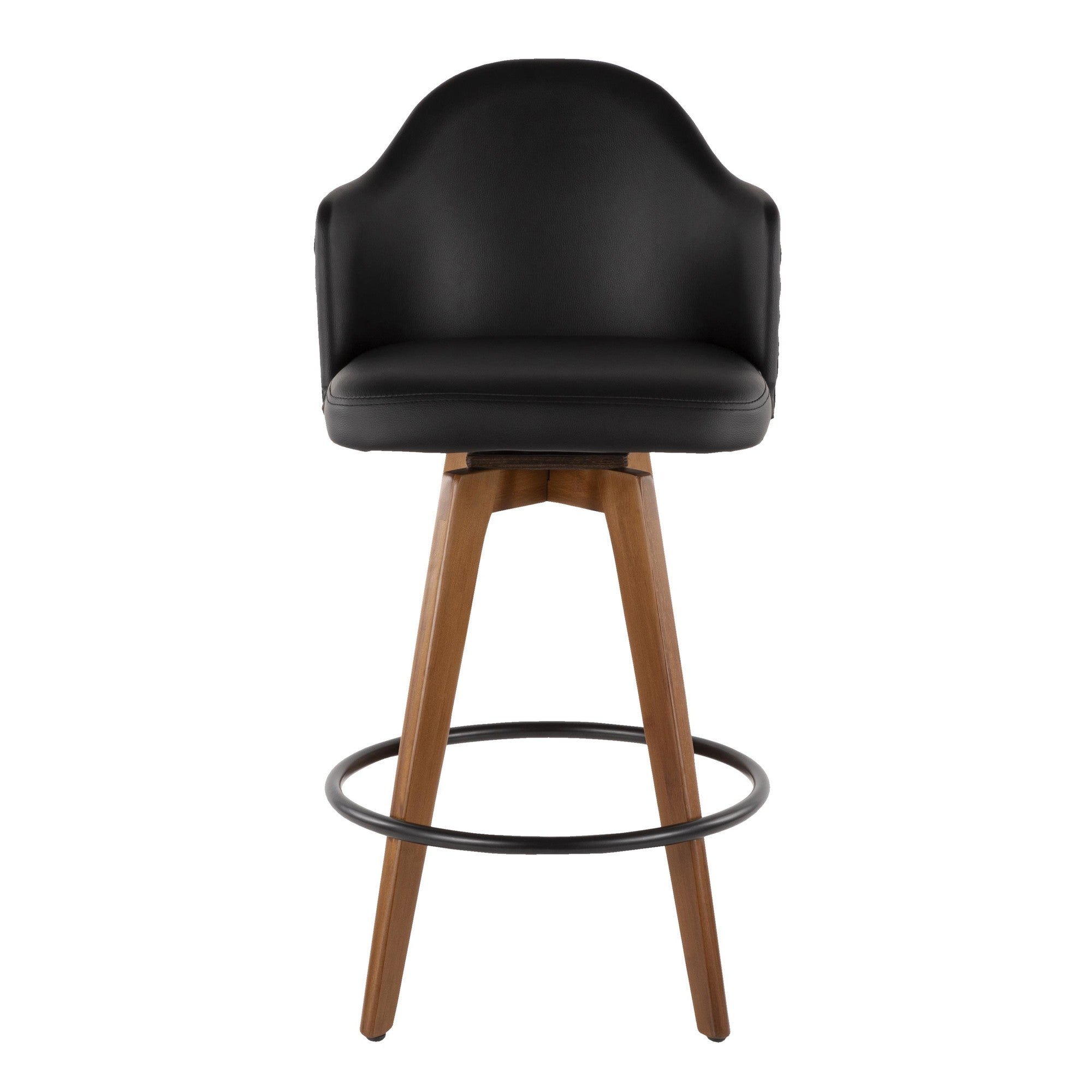 Ahoy 26" Fixed-Height Counter Stool - Walnut Bamboo, Black PU, Black Metal, Brass Metal