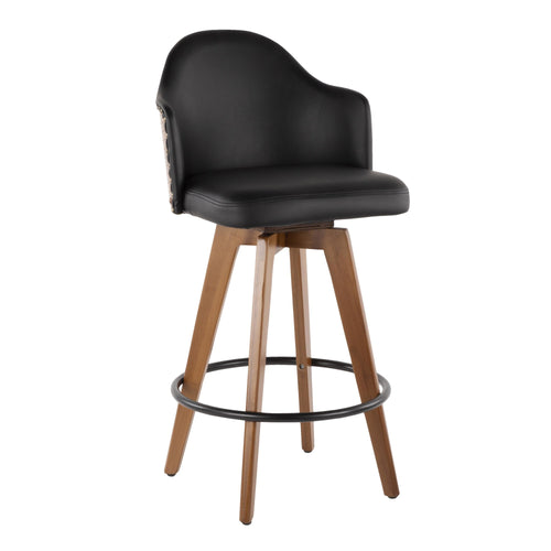 Ahoy 26" Fixed-Height Counter Stool - Walnut Bamboo, Black PU, Black Metal, Brass Metal