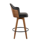Ahoy 26" Fixed-Height Counter Stool - Walnut Bamboo, Black PU, Black Metal, Brass Metal